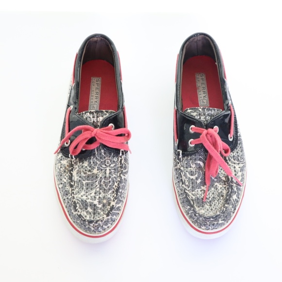 Sperry Shoes - Sperry TopSider Biscayne Sequin Black White Floral